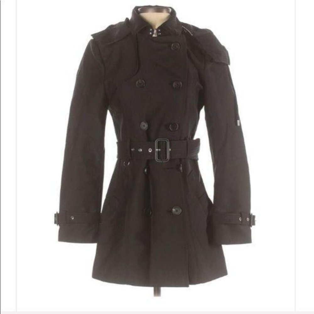 Zara Black Belted Trench Coat Detachable Hood